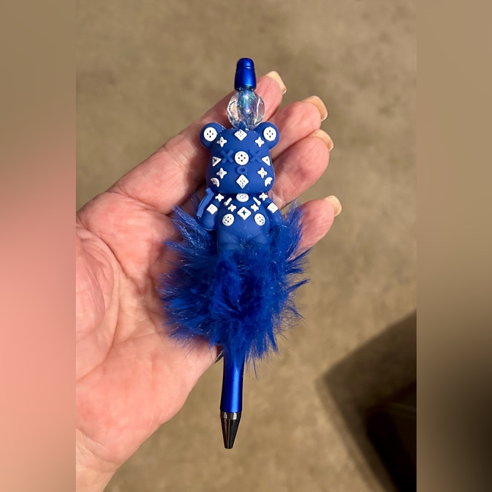 Fluffy Teddy Bear Hand Beaded Pen